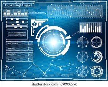 Abstract future, concept vector futuristic blue virtual graphic touch user interface HUD. For web, site, mobile applications isolated on black background, techno, online design, business, gui, ui