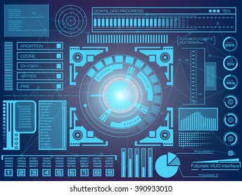 Abstract future, concept vector futuristic blue virtual graphic touch user interface HUD. For web, site, mobile applications isolated on black background, techno, online design, business, gui, ui