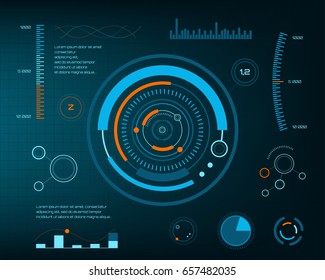 Abstract Future, Concept Vector Futuristic Blue Virtual Graphic Touch User Interface HUD. For Web, Site, Mobile Applications Isolated On Black Background, Techno, Online Design, Business, Gui, Ui