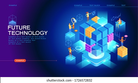 Abstract future high tech concept. Modern web technology. 3d isometric vector illustration. Page template. 