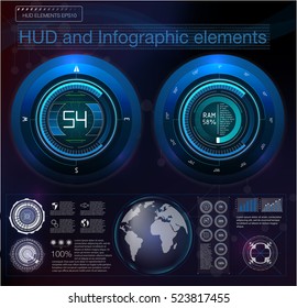 Abstract future hud futuristic blue virtual graphic. Head-up display.