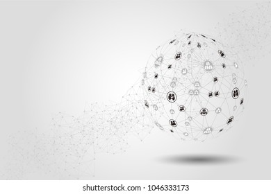 Abstract future technology concept background and World map point,network connection line composition concept of global business. Vector Illustration.

