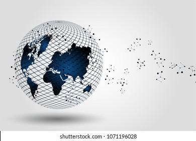 Resumen del futuro concepto de tecnología y conexión de red global. Composición de líneas y puntos del mapa mundial.