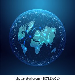 Abstract future technology concept background and Global network connection. World map point and line composition.