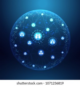 Abstract future technology concept background and Global network connection. World map point and line composition.