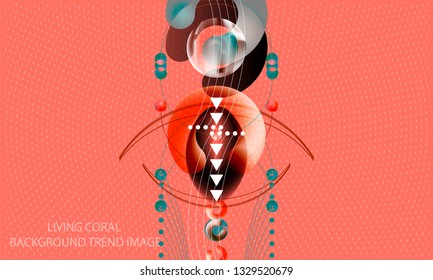 Abstract futurist elegance pattern retro living coral color background with volumetric beads banner template trendy minimalism art