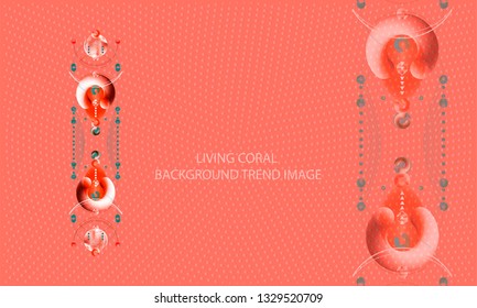 Abstract futurist elegance pattern retro living coral color background with volumetric beads banner template trendy minimalism