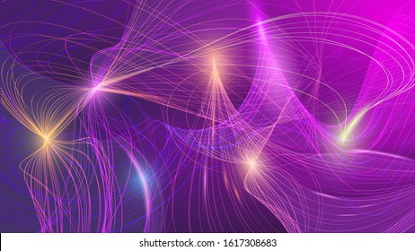 Abstract futuristic 3D background. Vector. Luminous neon neural network. Bright beams of plasma. Flickering particles, burst of energy, glare of light. The ripple effect. Technological concepts.