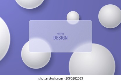 Abstract futuristic 3D background in Very Peri color with glass morphism frame for text.