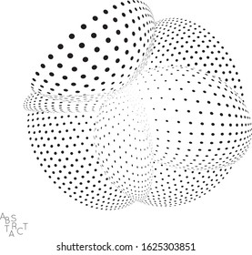 Abstract futuristic 3D dotted shape with visual distortion effect. Optical art background. Warped 3D space. Black and white digital drawing. Science biology research concept.