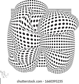 Forma de punto 3D futurista abstracta con efecto de distorsión visual. Fondo de arte óptico. Espacio 3D retorcido. Dibujo digital en blanco y negro. Concepto de investigación científica sobre biología.