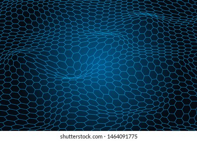 Abstract  futuristic 3D map. 3D space landscape background. Vector blue  grid. The hi-tech style.