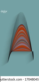 Abstraktes futuristisches 3D-Objekt mit realistischem Schatten auf flachem Hintergrund. Das Symbol für Computertechnologie-Datenwissenschaft. Geometrische Form mit mehrfarbigen Streifen.