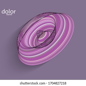 Objeto 3D futurista abstracto con sombra realista sobre fondo plano. Icono de ciencia de datos de tecnología de modelos digitales para computadoras. Forma geométrica con rayas multicolores.