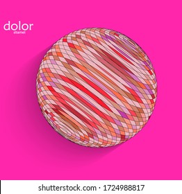 Abstract futuristic 3D object with realistic shadow on flat background. Computer digital model technology data science icon. Geometric shape with multicolored stripes.