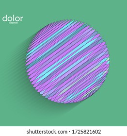 Abstract futuristic 3D object with realistic shadow on flat background. Computer digital model technology data science icon. Geometric shape with multicolored stripes.