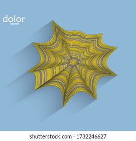 Abstraktes futuristisches 3D-Objekt mit realistischem Schatten auf flachem Hintergrund. Symbol für Computertechnik, Datenwissenschaft Geometrische Form mit mehrfarbigen Streifen.