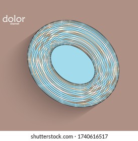 Abstract futuristic 3D object with realistic shadow on flat background. Computer digital model technology data science icon. Geometric shape with multicolored stripes.
