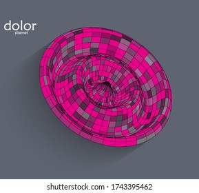 Resumen de un objeto 3D futurista con sombra realista sobre fondo plano. Icono de informática de ciencia de datos de tecnología de modelos digitales. Forma geométrica con rayas multicolores.
