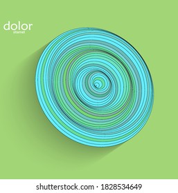 Abstract futuristic 3D object with realistic shadow on flat background. Computer digital model technology data science icon. Geometric shape with multicolored stripes.