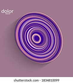 Abstract futuristic 3D object with realistic shadow on flat background. Computer digital model technology data science icon. Geometric shape with multicolored stripes.
