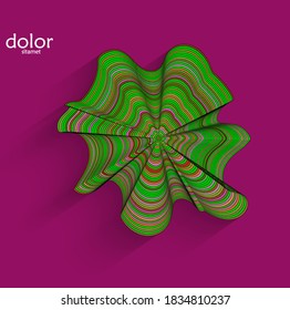 Abstract futuristic 3D object with realistic shadow on flat background. Computer digital model technology data science icon. Geometric shape with multicolored stripes.