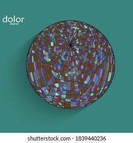 Abstract futuristic 3D object with realistic shadow on flat background. Computer digital model technology data science icon. Geometric shape with multicolored stripes.