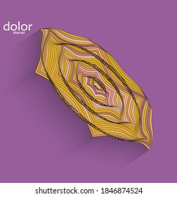 Abstract futuristic 3D object with realistic shadow on flat background. Computer digital model technology data science icon. Geometric shape with multicolored stripes.