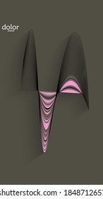 Abstract futuristic 3D object with realistic shadow on flat background. Computer digital model technology data science icon. Geometric shape with multicolored stripes.