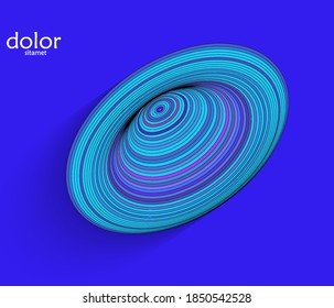 Abstract futuristic 3D object with realistic shadow on flat background. Computer digital model technology data science icon. Geometric shape with multicolored stripes.