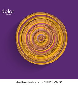 Abstract futuristic 3D object with realistic shadow on flat background. Computer digital model technology data science icon. Geometric shape with multicolored stripes.