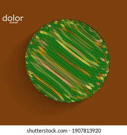 Abstract futuristic 3D object with realistic shadow on flat background. Computer digital model technology data science icon. Geometric shape with multicolored stripes.