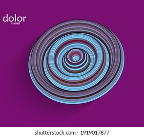Resumen de un objeto 3D futurista con sombra realista sobre fondo plano. Icono de informática de ciencia de datos de tecnología de modelos digitales. Forma geométrica con rayas multicolores.