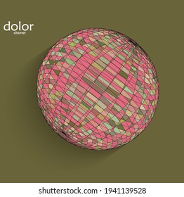 Abstract futuristic 3D object with realistic shadow on flat background. Computer digital model technology data science icon. Geometric shape with multicolored stripes.