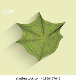 Abstract futuristic 3D object with realistic shadow on flat background. Computer digital model technology data science icon. Geometric shape with multicolored stripes.