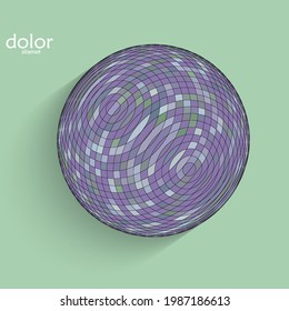 Abstract futuristic 3D object with realistic shadow on flat background. Computer digital model technology data science icon. Geometric shape with multicolored stripes.