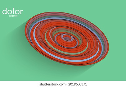 Abstraktes futuristisches 3D-Objekt mit realistischem Schatten auf flachem Hintergrund. Das Symbol für Computertechnologie-Datenwissenschaft. Geometrische Form mit mehrfarbigen Streifen.
