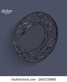 Resumen de un objeto 3D futurista con sombra realista sobre fondo plano. Icono de informática de ciencia de datos de tecnología de modelos digitales. Forma geométrica con rayas multicolores.