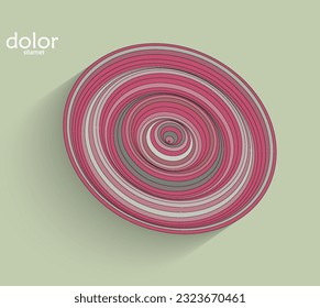 Abstract futuristic 3D object with realistic shadow on flat background. Computer digital model technology data science icon. Geometric shape with multicolored stripes.