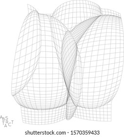 Abstract futuristic 3D shape. Optical art background. Warped 3D wireframe. Black and white architectural mesh digital drawing. Futuristic vector illustration isolated.