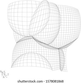 Abstract futuristic 3D shape. Optical art background. Warped 3D wireframe. Black and white architectural mesh digital drawing. Futuristic vector illustration isolated.