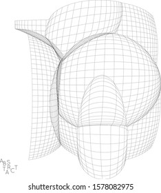 Abstract futuristic 3D shape. Optical art background. Warped 3D wireframe. Black and white architectural mesh digital drawing. Futuristic vector illustration isolated.