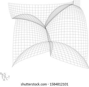 Abstract futuristic 3D shape. Optical art background. Warped 3D wireframe. Black and white architectural mesh digital drawing. Futuristic vector illustration isolated.
