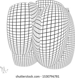 Abstract futuristic 3D shape with visual distortion effect. Optical art background. Warped 3D wireframe. Black and white architectural mesh digital drawing. Futuristic vector illustration isolated.