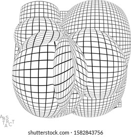 Abstract futuristic 3D shape with visual distortion effect. Optical art background. Warped 3D wireframe. Black and white architectural mesh digital drawing. Futuristic vector illustration isolated.