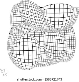 Abstract futuristic 3D shape with visual distortion effect. Optical art background. Warped 3D wireframe. Black and white architectural mesh digital drawing. Futuristic vector illustration isolated.