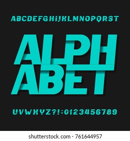 Abstract futuristic alphabet typeface. Oblique type letters and numbers. Vector font for your headers or any typography design.