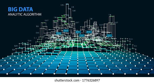 Abstract futuristic analysis infographic data background. Big data. 3d grid data chart  algorithm. Vector Illustration.