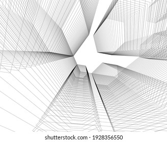 ilustración 3d abstracta de arquitectura futurista vectorial