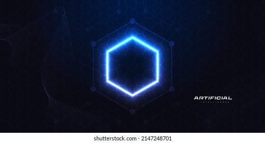 Abstract Futuristic Artificial Intelligence Technology Background. Big Data Background With Glowing Hexagon Concept. Network Connection Banner Or Poster